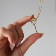 Lotus flower gold key necklace
