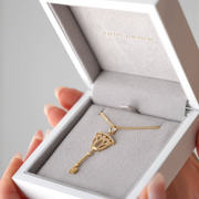 Lotus flower gold key necklace