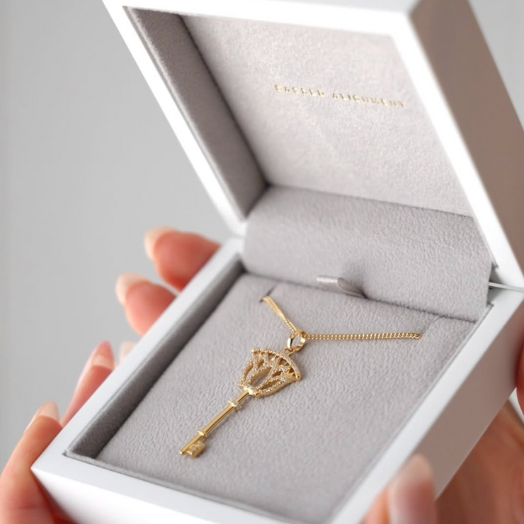 Lotus flower gold key necklace