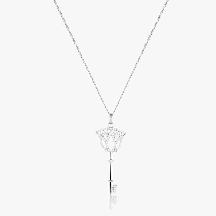 solid gold lotus flower key necklace